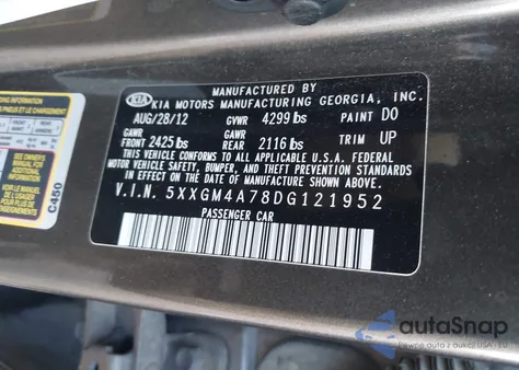 2013 Kia Optima Lx from USA, damaged, VIN 5XXGM4A78DG121952